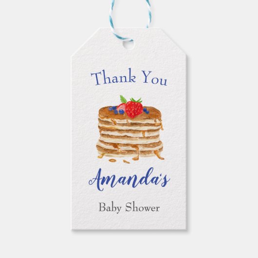 Waterverf Besepannenkoek Blauwe Gingham Bedankt Cadeaulabel (Voorkant)