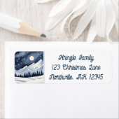 Waterverf besneeuwd nachtlandschap adreslabel etiket (Insitu)