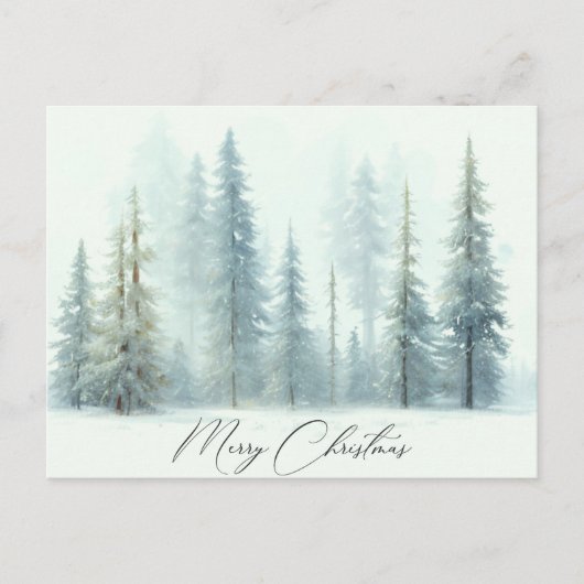 Waterverf besneeuwde bomen aangepaste kerst briefkaart (Voorkant)