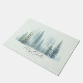 Waterverf besneeuwde bomen aangepaste kerst deurmat (Schuin)