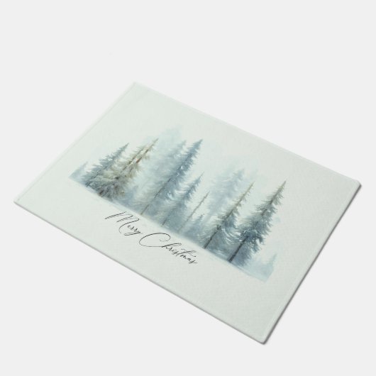 Waterverf besneeuwde bomen aangepaste kerst deurmat (Schuin)