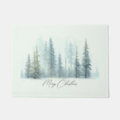 Waterverf besneeuwde bomen op maat gemaakte Kerstm Deurmat (Voorkant)