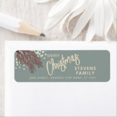 Waterverf besneeuwde dennentak Vrolijk kerstfeest Etiket (Insitu)