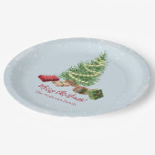 Waterverf besneeuwde kerstboom en cadeaus papieren bordje (Gekanteld)