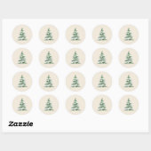 Waterverf besneeuwde kerstboom ronde sticker (Vel)