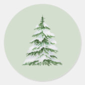 Waterverf besneeuwde kerstboom ronde sticker (Voorkant)