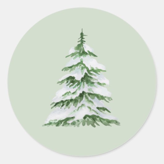Waterverf besneeuwde kerstboom ronde sticker (Voorkant)