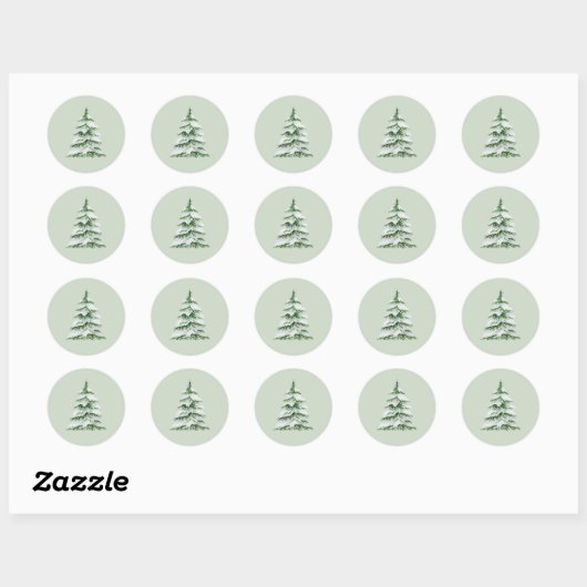 Waterverf besneeuwde kerstboom ronde sticker (Vel)