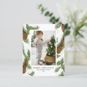 Waterverf besneeuwde pinecones foto kerst Kaart (Staand voorkant)