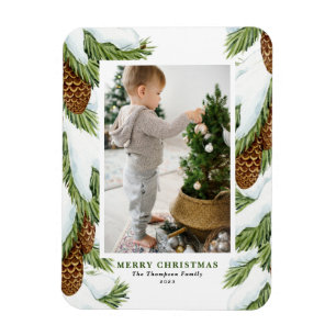 Waterverf besneeuwde pinecones kerstfoto magneet