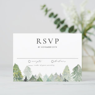 Waterverf besneeuwde winter Evergreen Forest Weddi RSVP Kaartje