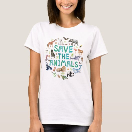 Waterverf Bespaar de dieren T-shirt (Voorkant)