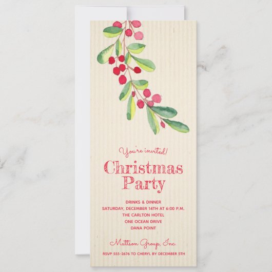 Waterverf bessen en bladeren kerst kaart (Voorkant)