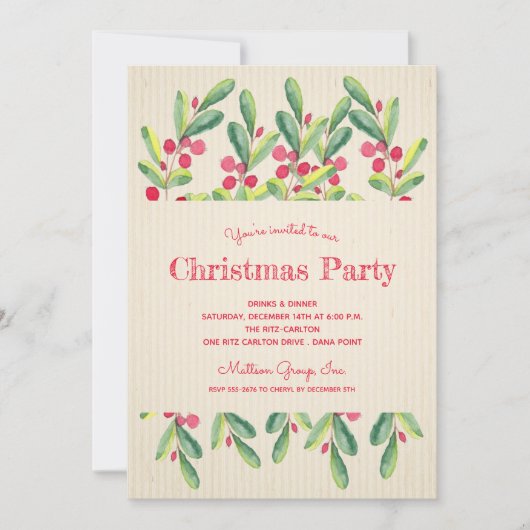 Waterverf bessen en takken kerst kaart (Voorkant)