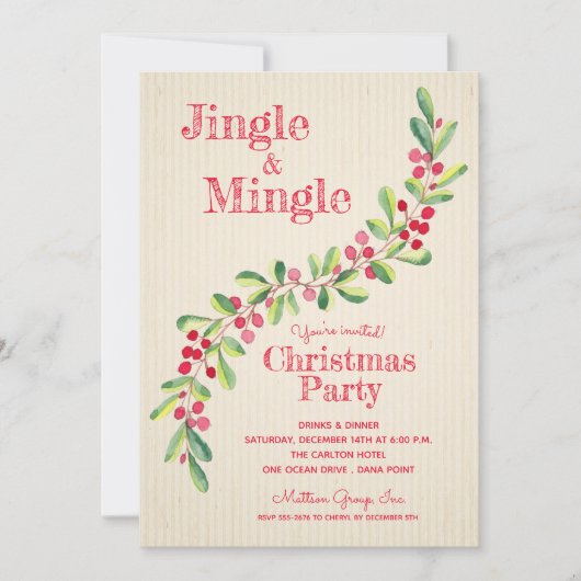 Waterverf Bessen Groen Kerstmis Kaart (Voorkant)