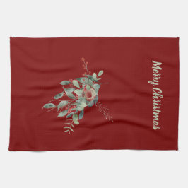 Waterverf Bessen/Groen Merry Christmas Theedoek