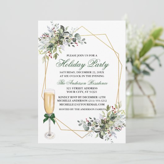 Waterverf Bessen Groen Vakantie Party Glass Kaart (Staand voorkant)