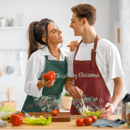 Waterverf bessen groen vrolijk kerstfeest schort