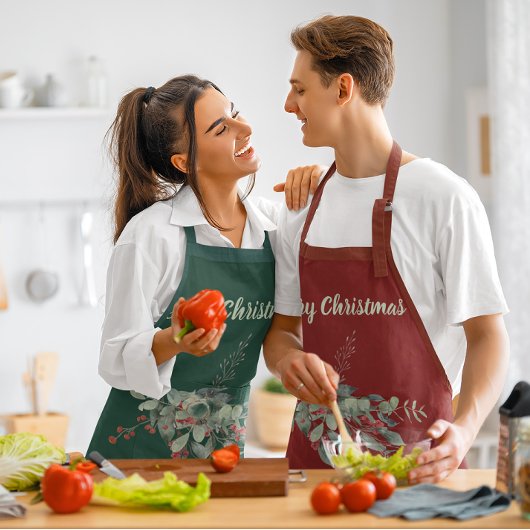 Waterverf bessen groen vrolijk kerstfeest schort