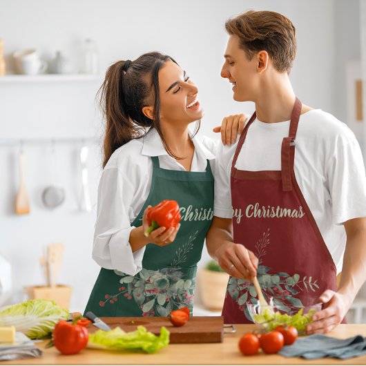 Waterverf bessen groen vrolijk kerstfeest schort