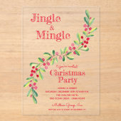Waterverf Bessen Groene Kerst Acryl Uitnodigingen (Voorkant)