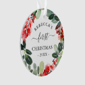 Waterverf bessen groene krans eerste kerst ornament (voorkant)