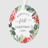 Waterverf bessen groene krans eerste kerst ornament (voorkant)