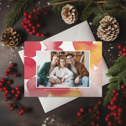 Waterverf bessen moderne kerstfoto feestdagenkaart