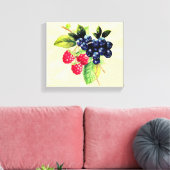 Waterverf bessen | Rasberry en Blueberry Canvas Afdruk (Insitu (Woonkamer))