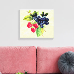 Waterverf bessen Rasberry en Blueberry Canvas Afdruk