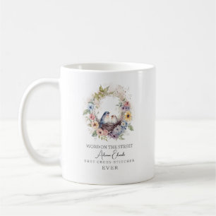 Waterverf Beste Cross Stitch Lover Bloemenkrans Koffiemok