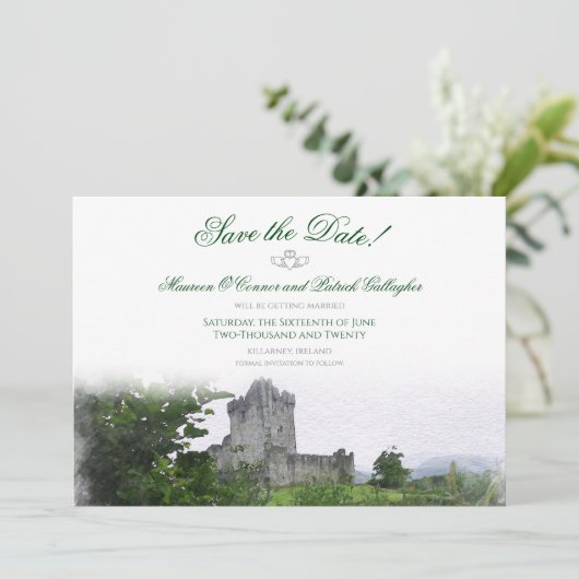 Waterverf Bestemming: Ierland Save the Date Kaart (Staand voorkant)