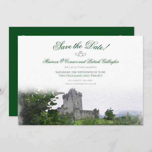 Waterverf Bestemming: Ierland Save the Date Kaart (Voorkant / Achterkant)