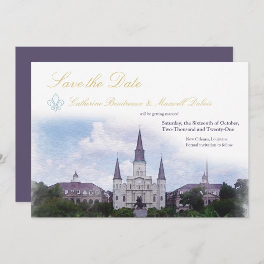 Waterverf bestemming: New Orleans Save The Date (Voorkant / Achterkant)