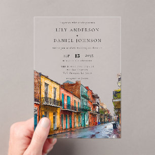 Waterverf Bestemming Trouwen in New Orleans Acryl Uitnodigingen