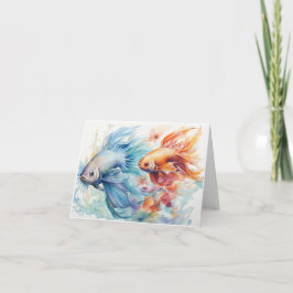 Waterverf Beta Vis Blauw & Sinaasappel Blank Notitiekaartje