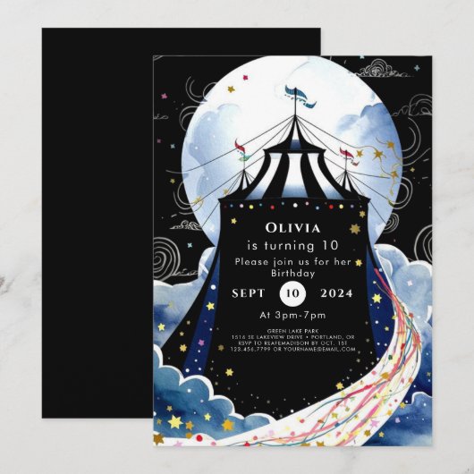 Waterverf betoverde circusverjaardag kaart (Voorkant / Achterkant)
