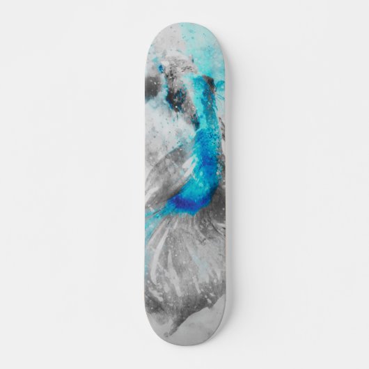 Waterverf Betta Fish Gray Blue Turquoise Persoonlijk Skateboard (Voorkant)