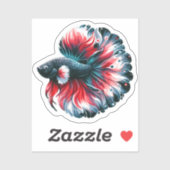 Waterverf Betta Fish Zwart Wit en Rood Sticker (Vel)