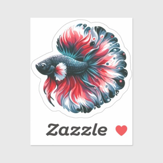 Waterverf Betta Fish Zwart Wit en Rood Sticker (Vel)