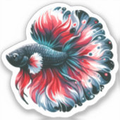 Waterverf Betta Fish Zwart Wit en Rood Sticker (Voorkant)