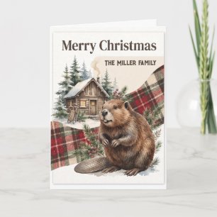 Waterverf Bever Plaid Bos Christmas Maatwerk Kaart