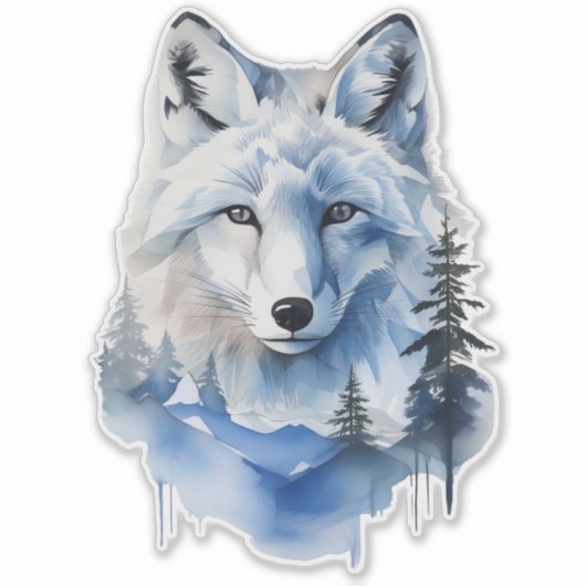 Waterverf Bevroren toendra Arctic Fox Sticker (Voorkant)