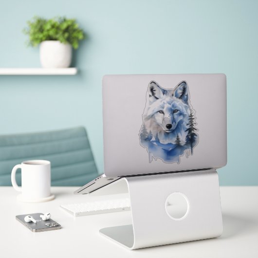 Waterverf Bevroren toendra Arctic Fox Sticker (Laptop op bureau)