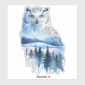 Waterverf Bevroren Tundra Sneeuwuil Sticker (Vel)