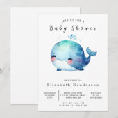 Waterverf bewerkbaar walvis Baby shower Kaart (Voorkant / Achterkant)