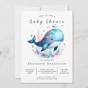 Waterverf bewerkbaar walvis Baby shower Kaart