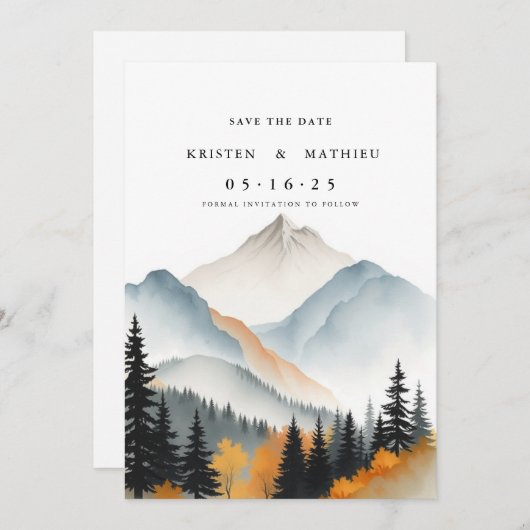 Waterverf bewerkbare berg save the date (Voorkant / Achterkant)