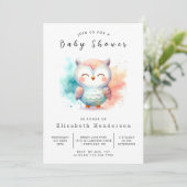 Waterverf bewerkbare uil Baby shower Kaart (Staand voorkant)