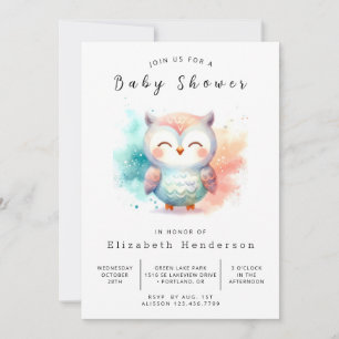 Waterverf bewerkbare uil Baby shower Kaart